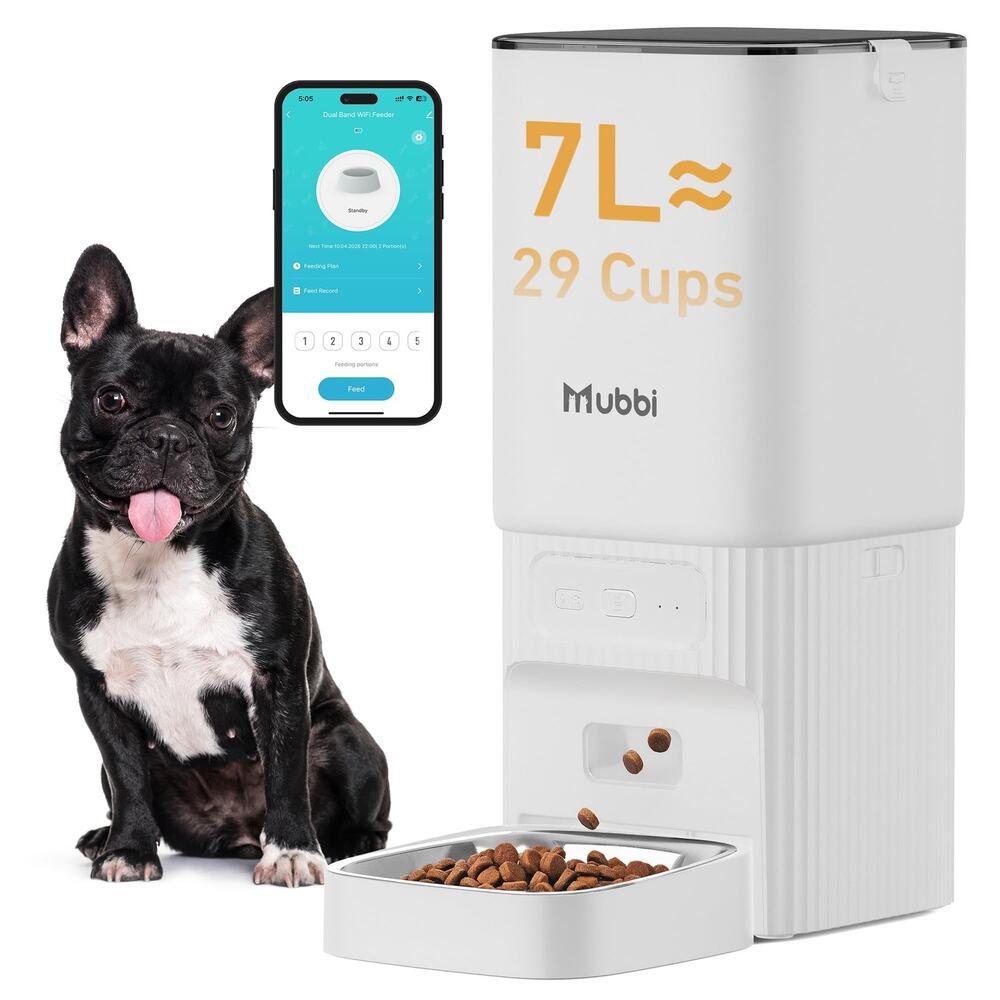 7L/29 Cups Automatic Dog Feeder, 5G WiFi Auto Cat Feeder With Desiccant Bag